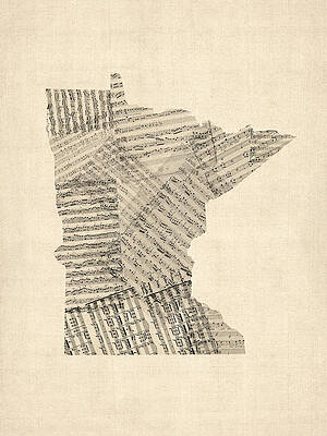 Wall Art - Digital Art - Old Sheet Music Map of Minnesota by Michael Tompsett