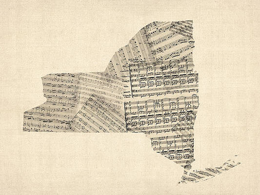 Wall Art - Digital Art - Old Sheet Music Map of New York State by Michael Tompsett