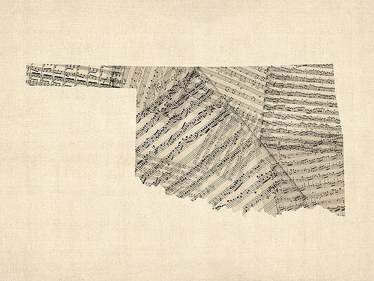 Wall Art - Digital Art - Old Sheet Music Map of Oklahoma by Michael Tompsett