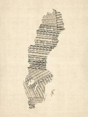Wall Art - Digital Art - Old Sheet Music Map of Sweden by Michael Tompsett