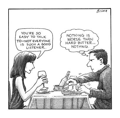 Wall Art - Drawing - On A Date, A Woman Compliments The Man's by Harry Bliss