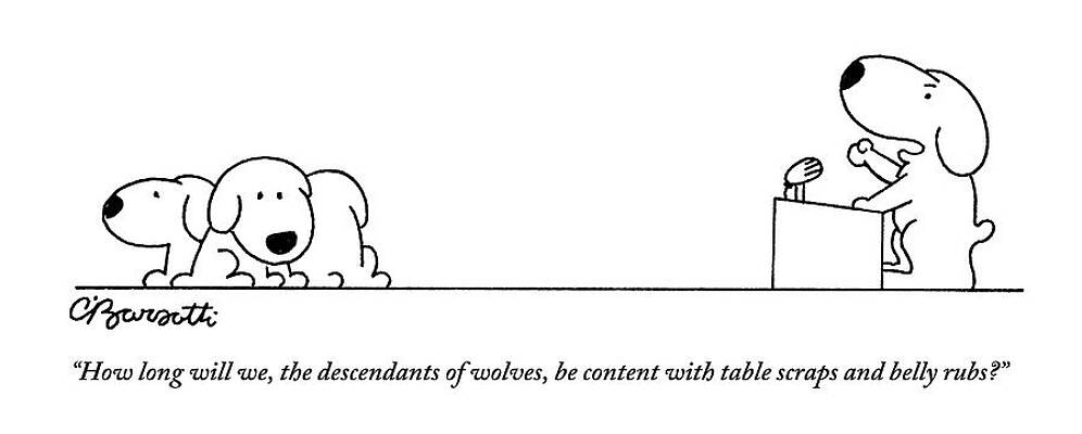 Wall Art - Drawing - One Dog Speaks On A Podium To Several by Charles Barsotti