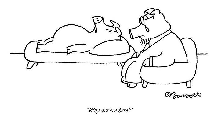 Wall Art - Drawing - One Pig Lays On A Therapists Couch by Charles Barsotti