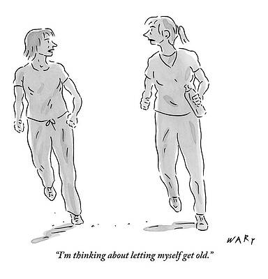 Wall Art - Drawing - One Young Woman Says To Another As They Jog by Kim Warp