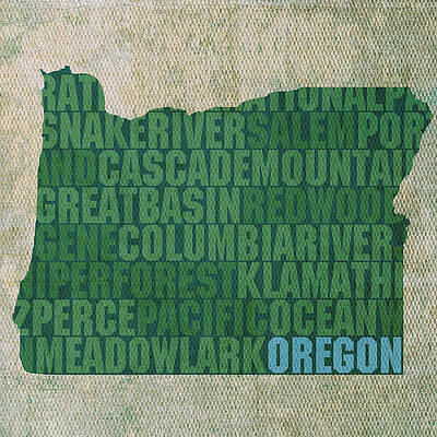 Wall Art - Mixed Media - Oregon Word Art State Map on Canvas by Design Turnpike