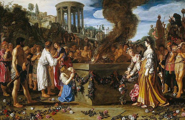 Orestes And Pylades Disputing At The Altar Print by Pieter Lastman