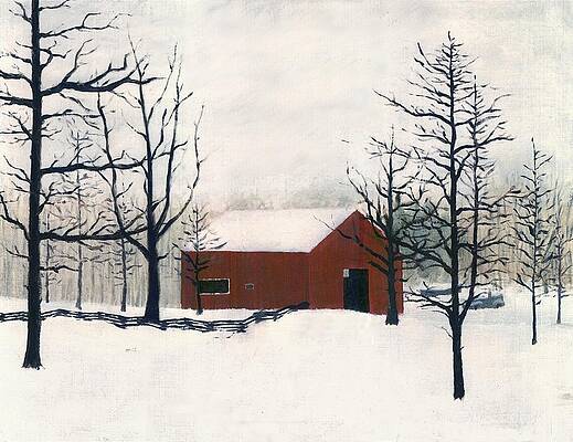 ORIGINAL PAINTING RED BARN SNOW MARYLAND by G Linsenmayer ORIGINAL PAINTING RED BARN SNOW MARYLAND by G Linsenmayer