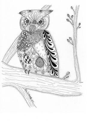 Wall Art - Drawing - Owl Sittin Pretty by Paula Dickerhoff