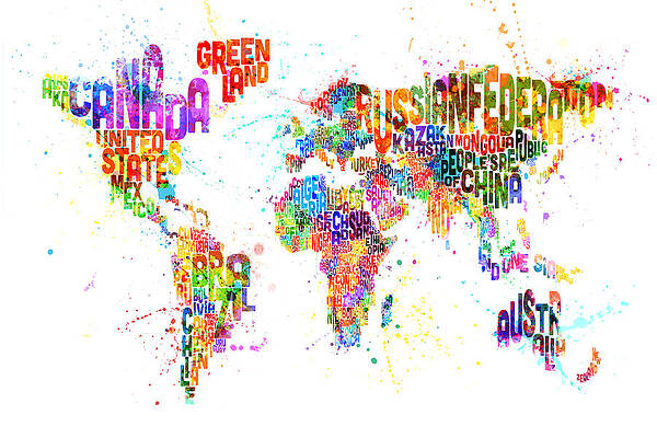 Wall Art - Digital Art - Paint Splashes Text Map of the World by Michael Tompsett