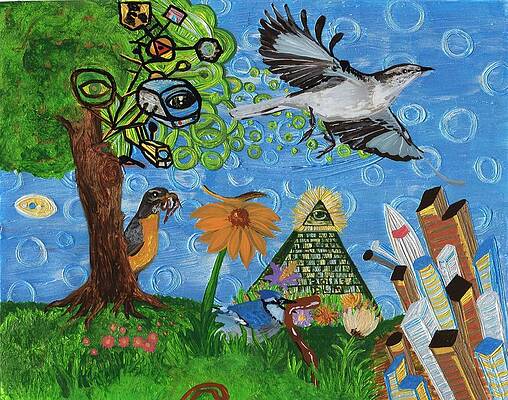 Panel one of The Unatural World Colliding with the Natural World by David Moriarty