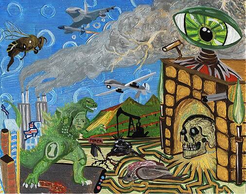 Panel two of The Unatural World Colliding with the Natural World by David Moriarty