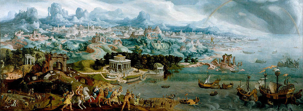 Panorama with the Abduction of Helen Amidst the Wonders of the Ancient World Print by Maerten van Heemskerck