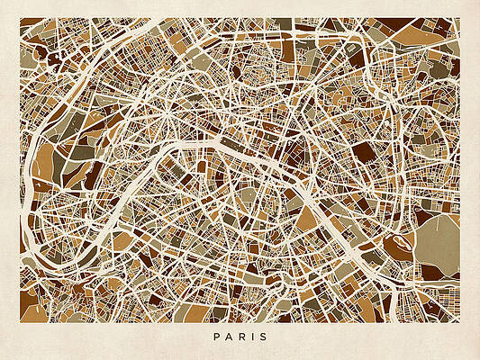 Wall Art - Digital Art - Paris France Street Map by Michael Tompsett