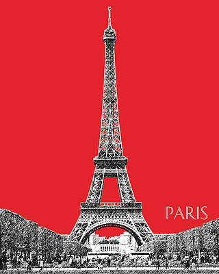Wall Art - Digital Art - Paris Skyline Eiffel Tower - Red by DB Artist