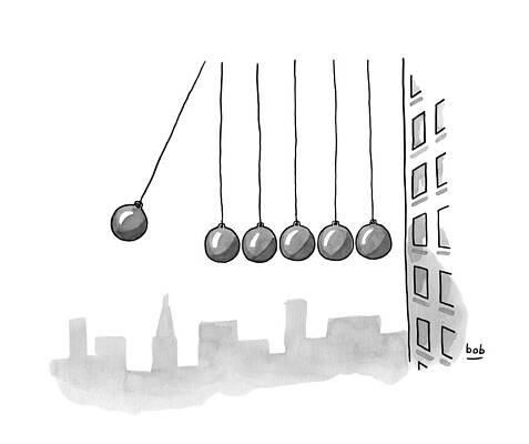 Wall Art - Drawing - Parody Of Newton's Cradle. Six Wrecking Balls by Bob Eckstein