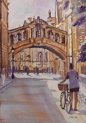 Wall Art - Painting - Pausing Before the Bridge by Jenny Armitage