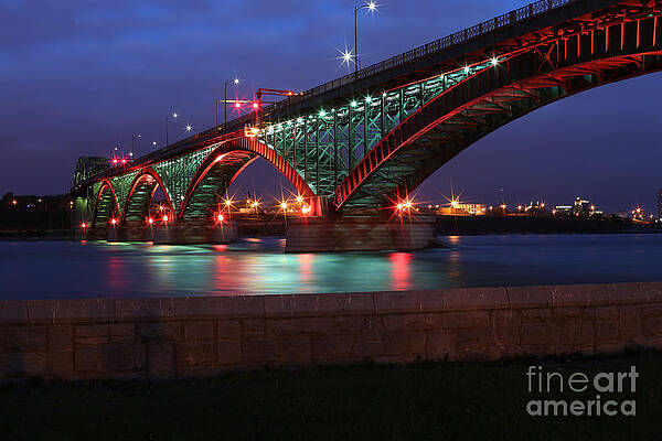 Peace Bridge with Red and Green Lights by Kim French Peace Bridge with Red and Green Lights by Kim French