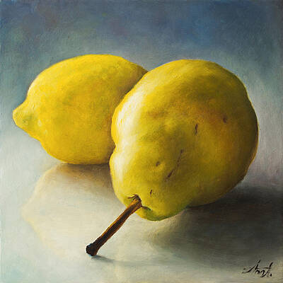 Wall Art - Painting - Pear and lemon by Anna Abramskaya