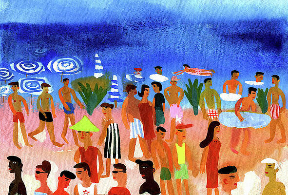 Wall Art - Photograph - People Walking On Beach And Swimming by Ikon Ikon Images