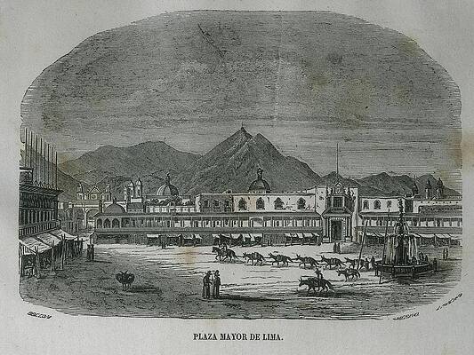 Wall Art - Photograph - Per. Lima. Main Square In 1850 by Everett