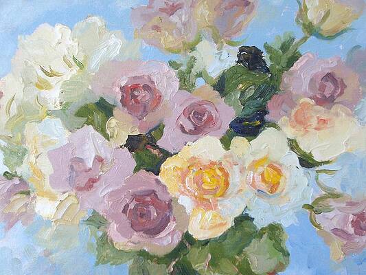 Pewter Pink and Yellow Roses. A close-up study. by Elinor Fletcher Pewter Pink and Yellow Roses. A close-up study. by Elinor Fletcher