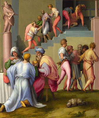 Pharaoh with his Butler and Baker Print by Pontormo