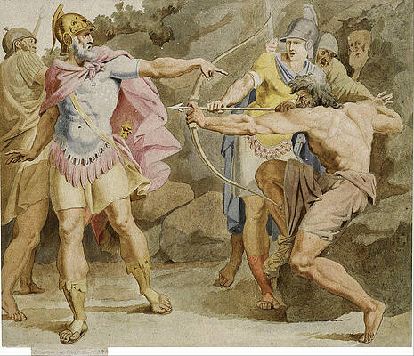 Philoctetes Aiming The Bow Of Hercules At Odysseus Print by Asmus Jacob Carstens