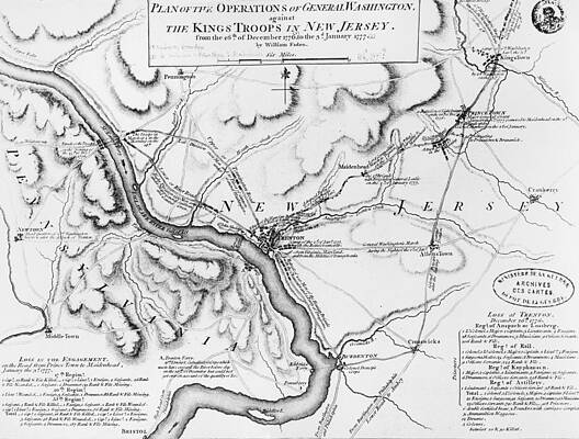 Wall Art - Drawing - Plan of the Operations of General Washington Against the Kings Troops in New Jersey by William Faden