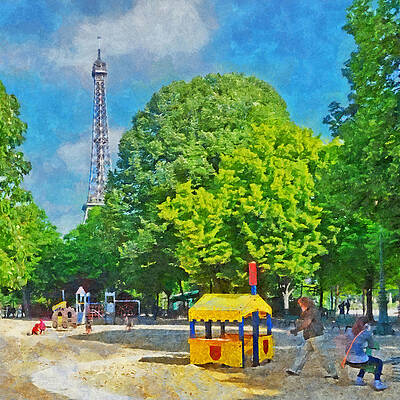 Wall Art - Digital Art - Playground on the Champ de Mars and the Eiffel Tower by Digital Photographic Arts
