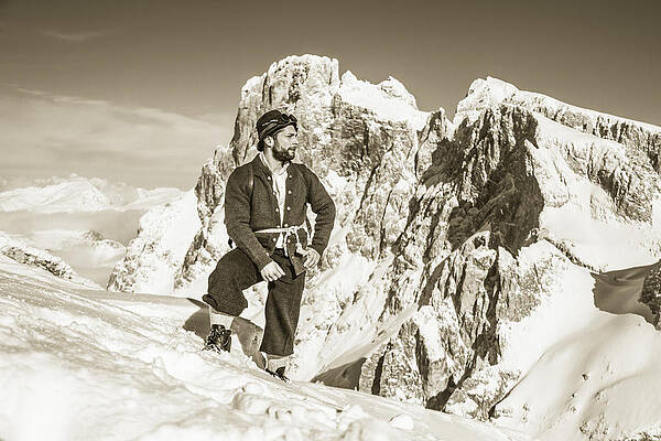 portrait of a bearded man in old nostalgic skiing outfit by Leander Nardin portrait of a bearded man in old nostalgic skiing outfit by Leander Nardin