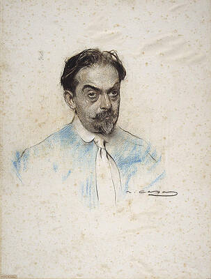 Portrait of Josep Miro Print by Ramon Casas