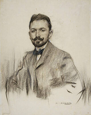 Portrait of Serafin Alvarez Quintero Print by Ramon Casas