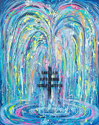 Wall Art - Painting - PMS 19 MY WILL BE DONE Fountain and Triple cross by Anne Cameron Cutri