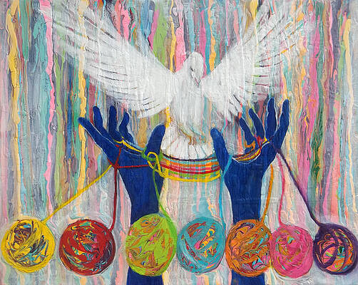 Prophetic Message Sketch 20 WHAT WOMAN WILL RISE UP Yarn Hands Woven nest or bridge for Dove by Anne Cameron Cutri Prophetic Message Sketch 20 WHAT WOMAN WILL RISE UP Yarn Hands Woven nest or bridge for Dove by Anne Cameron Cutri