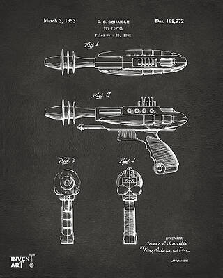 Gun Digital Art - Pyrotomic Disintegrator Pistol Patent Gray by Nikki Marie Smith
