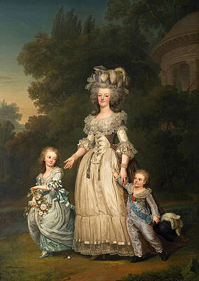 Queen Marie Antoinette of France and two of her Children Walking in The Park of Trianon Print by Adolf Ulrik Wertmueller