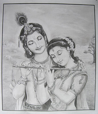 radha krishna drawing