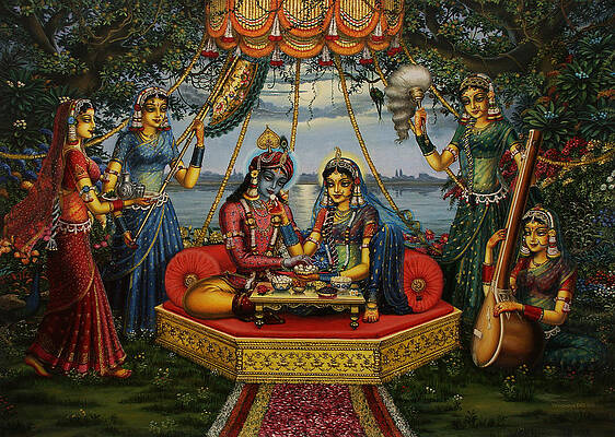 Wall Art - Painting - Radha Krishna taking meal   by Vrindavan Das