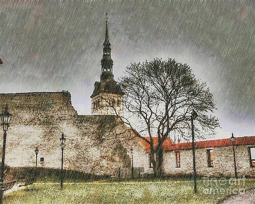 Wall Art - Drawing - Rain and castle by Yury Bashkin