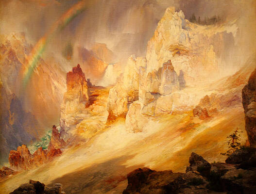 Rainbow over the Grand Canyon of the Yellowstone Print by Thomas Moran
