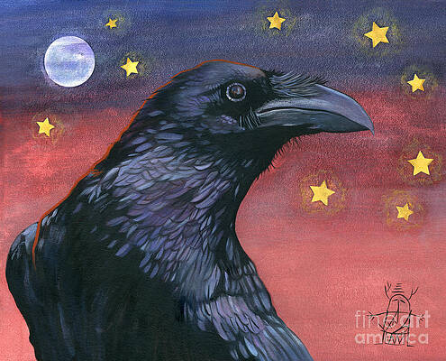 Wall Art - Painting - Raven Steals the Moon - Moon what Moon? by J W Baker
