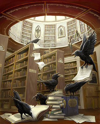 Wall Art - Digital Art - Ravens in the Library by Rob Carlos