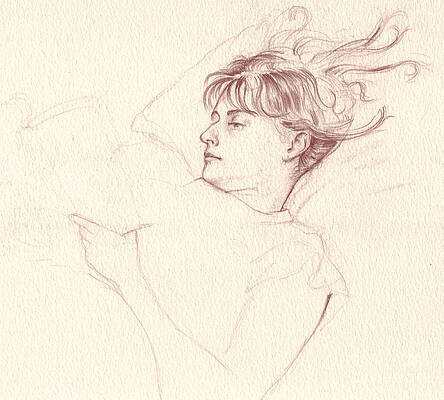 Wall Art - Drawing - Reading in Bed by Russell Kightley