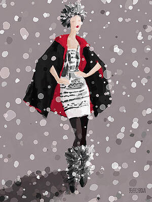 Wall Art - Painting - Red and Black Cape in the Snow Fashion Illustration Art Print by Beverly Brown