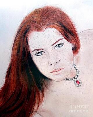 Red Hair and Freckled Beauty Version II Mixed Media by Jim 