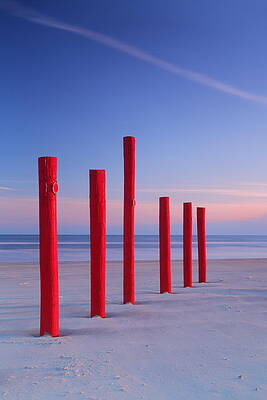 Red Posts - Galveston Island 2AM-001570 by Andrew McInnes Red Posts - Galveston Island 2AM-001570 by Andrew McInnes
