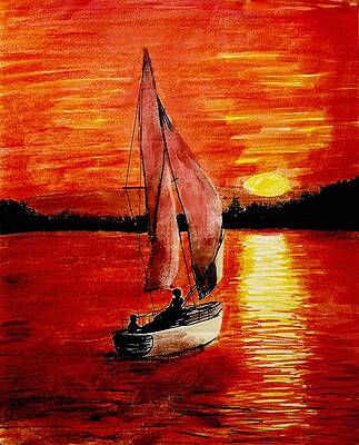 Wall Art - Drawing - Red Sail Sunset by Todd Spaur