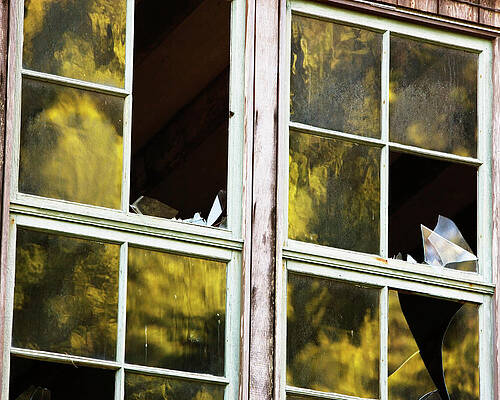 Wall Art - Photograph - Reflections In Broken Windows At Lairds by Ron Koeberer