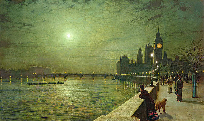 Reflections on the Thames. Westminster Print by John Atkinson Grimshaw