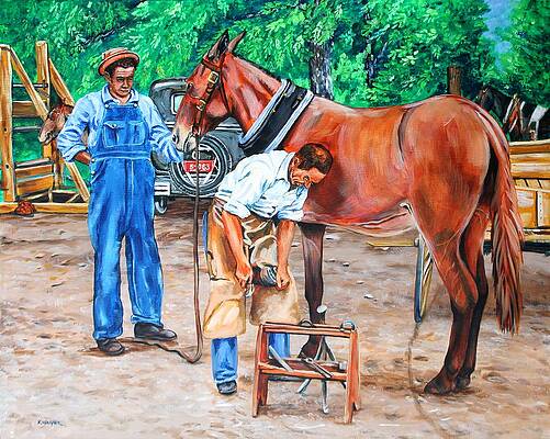 Wall Art - Painting - Reshoeing the Farm Mule by Karl Wagner